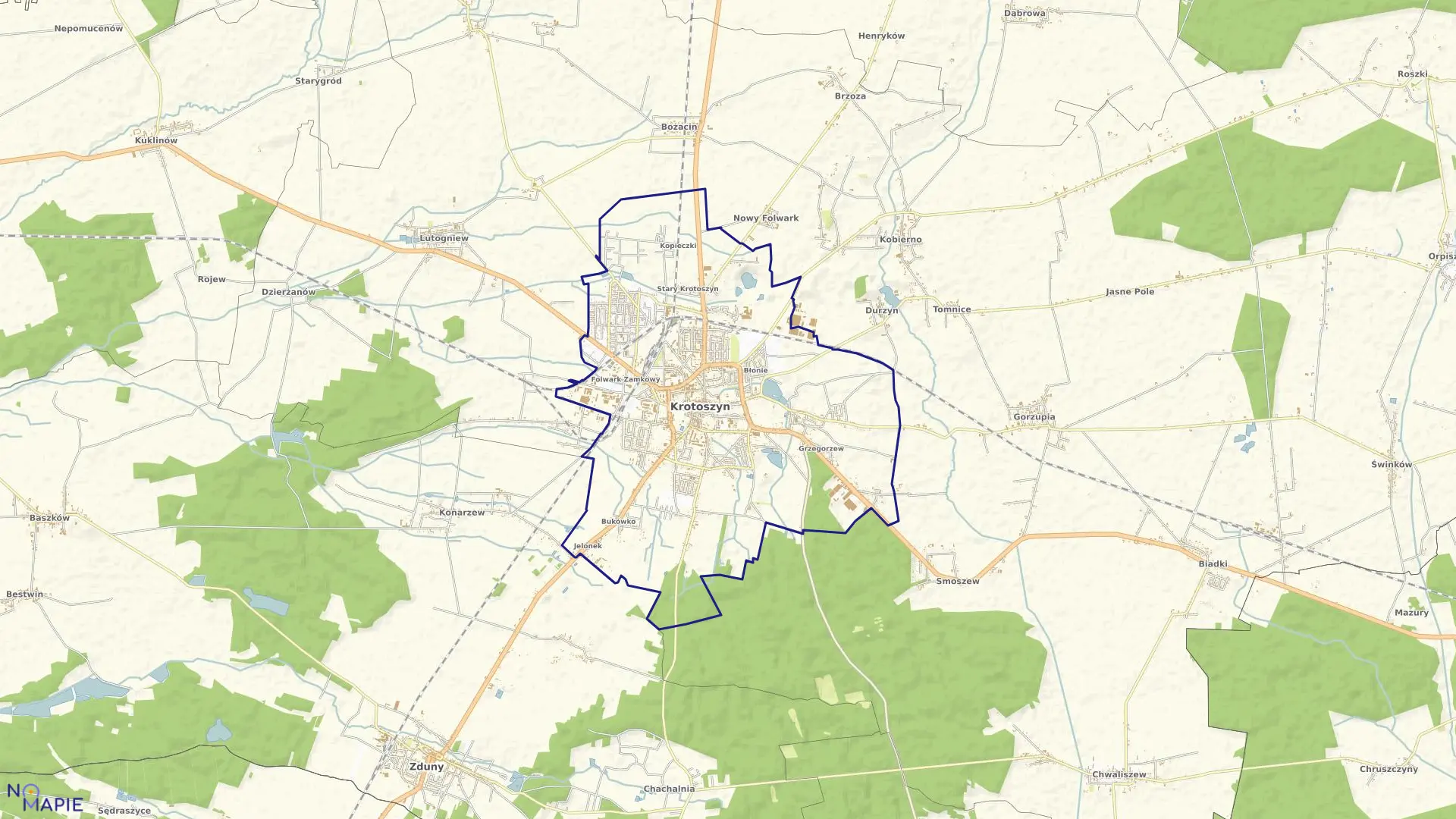 Mapa obrębu MIASTO KROTOSZYN w gminie Krotoszyn