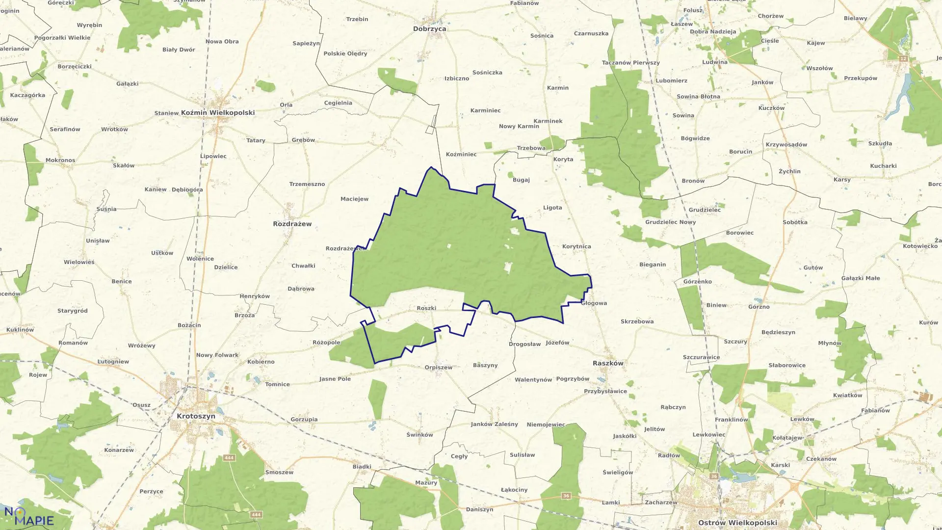 Mapa obrębu ROSZKI w gminie Krotoszyn